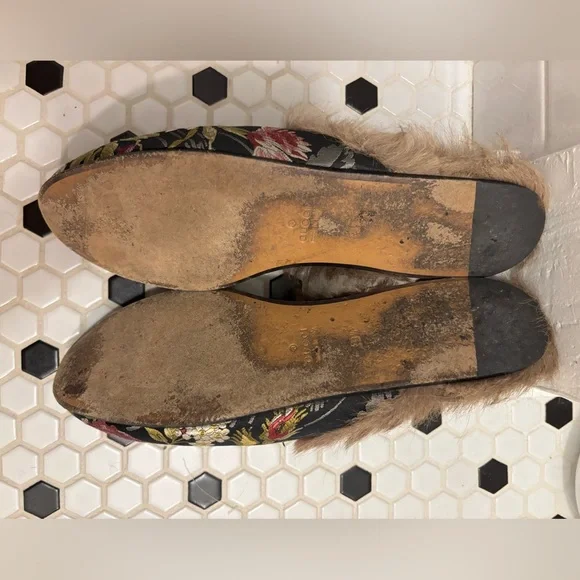 Gucci Horsebit Mules Brocade Floral Bleeding Heart Slip On Fur Lined Slides 39.5 - Picture 7 of 17